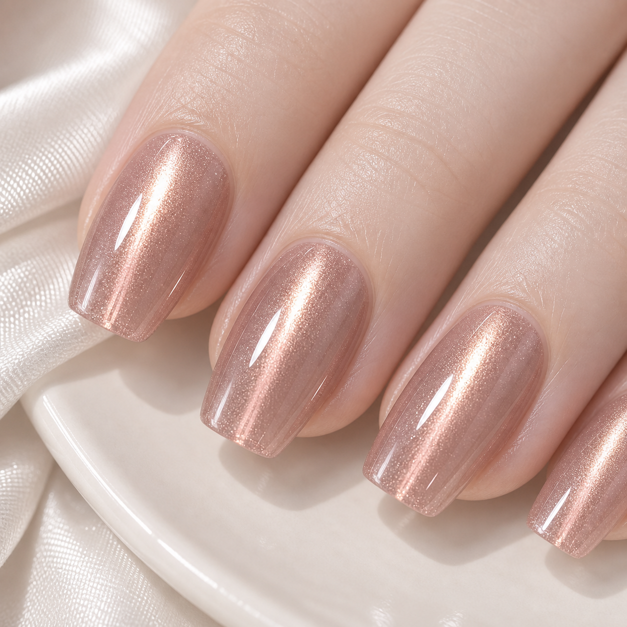 Rose Gold Cat-Eye — Silk-Light Metallic Shimmer | Handmade Press-On Nails image 4