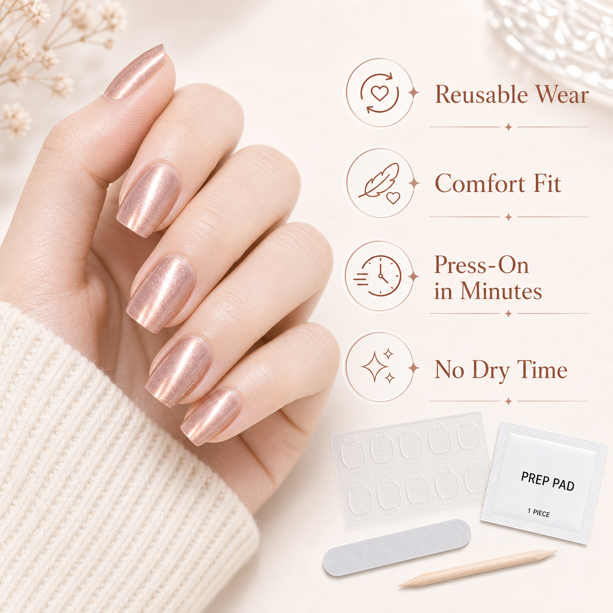 Rose Gold Cat-Eye — Silk-Light Metallic Shimmer | Handmade Press-On Nails image 6
