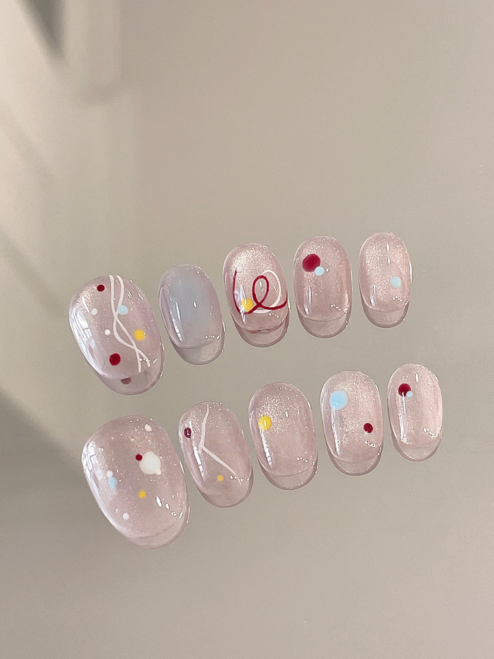 Short Cat-Eye — Magnetic Glow with Tiny Bows | Handmade Press-On Nails image 1