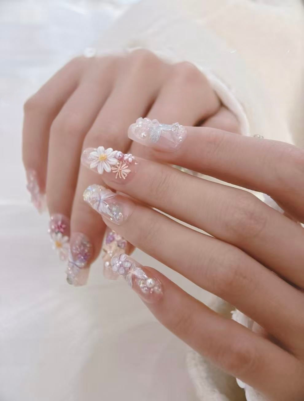 Spring Daisies — Sherbet Daisies on Sheer Base | Handmade Press-On Nails image 3