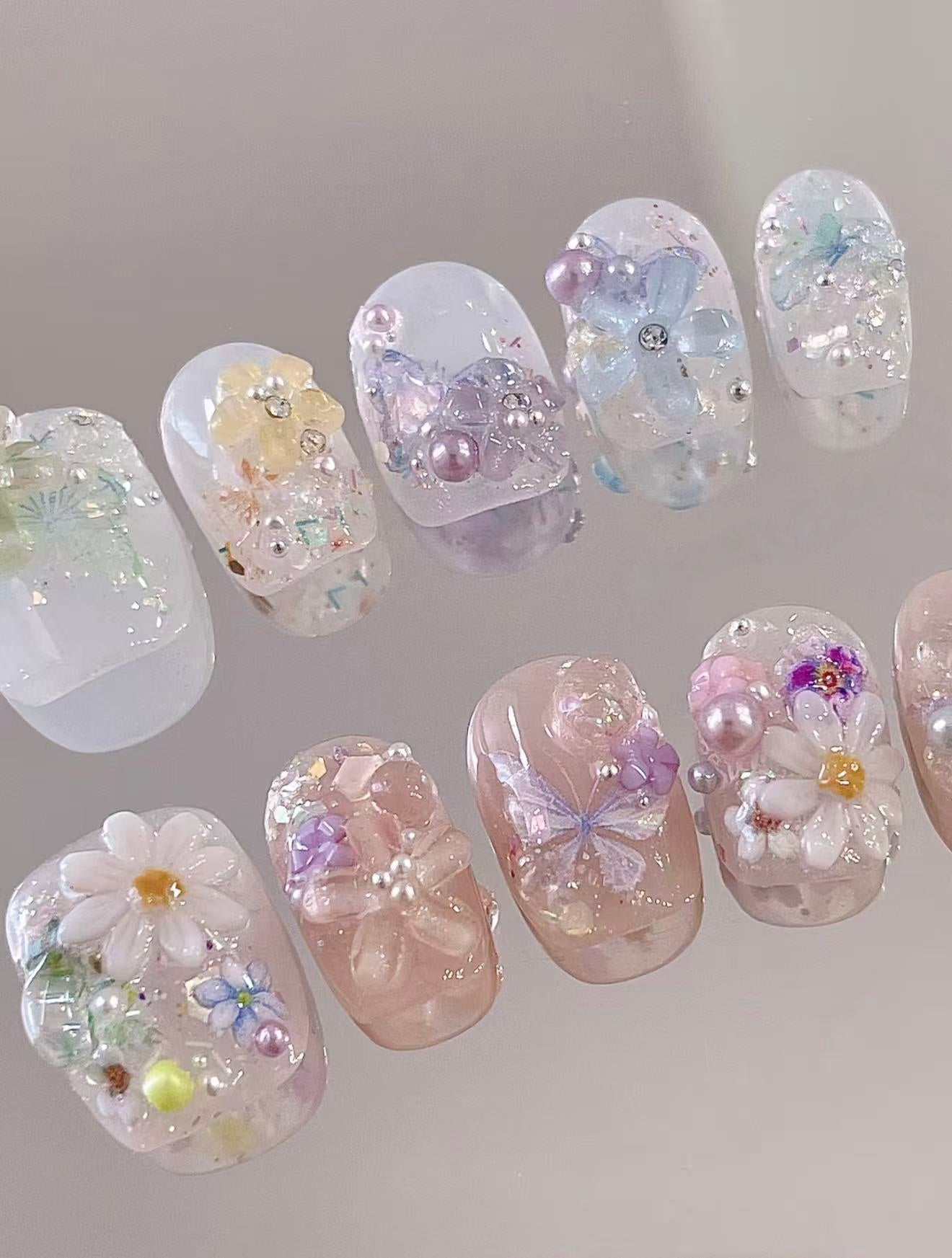 Spring Daisies — Sherbet Daisies on Sheer Base | Handmade Press-On Nails image 7