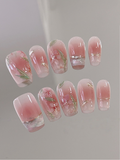 Spring Into Summer — Peach French with Painted Blooms | Handmade Press-On Nails image 1