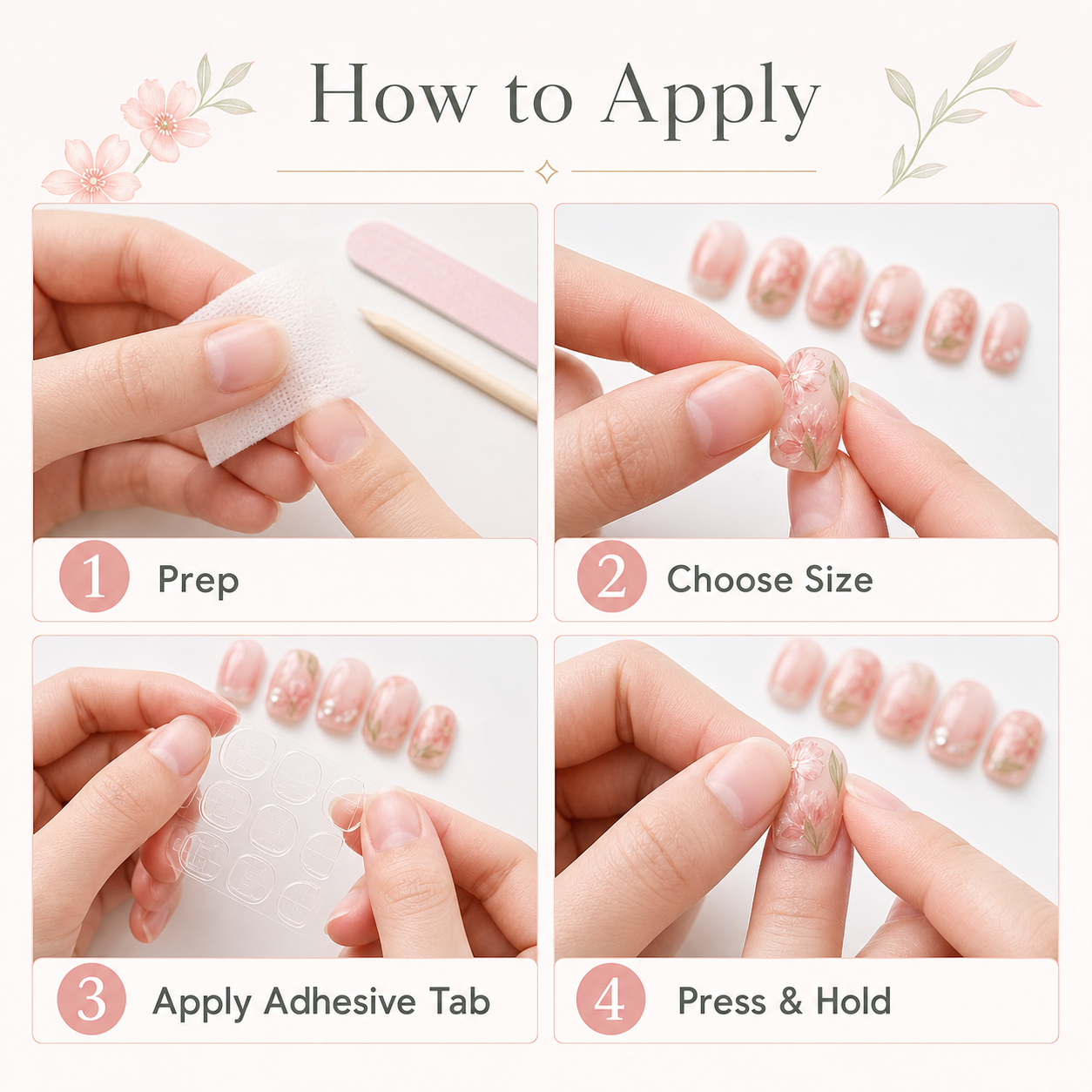 Spring Into Summer — Peach French with Painted Blooms | Handmade Press-On Nails image 2