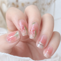 Spring Into Summer — Peach French with Painted Blooms | Handmade Press-On Nails image 3