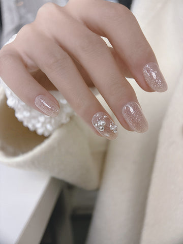 Stardust Shards — Shattered-Light Shimmer & Pearls | Handmade Press-On Nails image 1