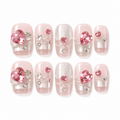 Studded Hearts — Chrome Hearts & Micro Beads on Pink | Handmade Press-On Nails image 1
