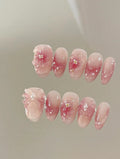 Sun-Kissed Bow — Rose Ombré with Sculpted Bows | Handmade Press-On Nails image 1