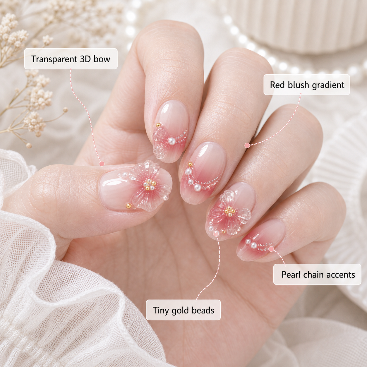 Sun-Kissed Bow — Rose Ombré with Sculpted Bows | Handmade Press-On Nails image 4