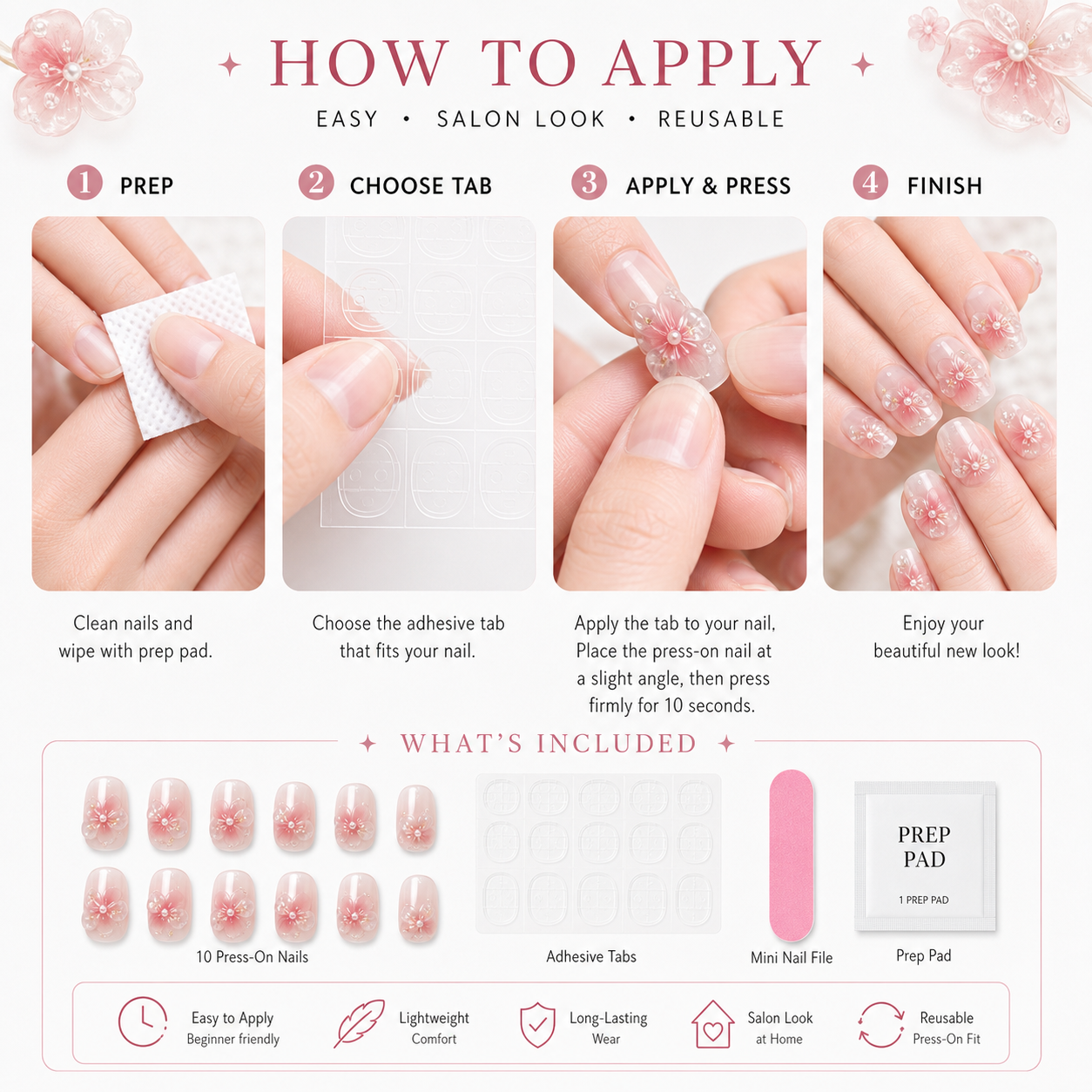 Sun-Kissed Bow — Rose Ombré with Sculpted Bows | Handmade Press-On Nails image 7