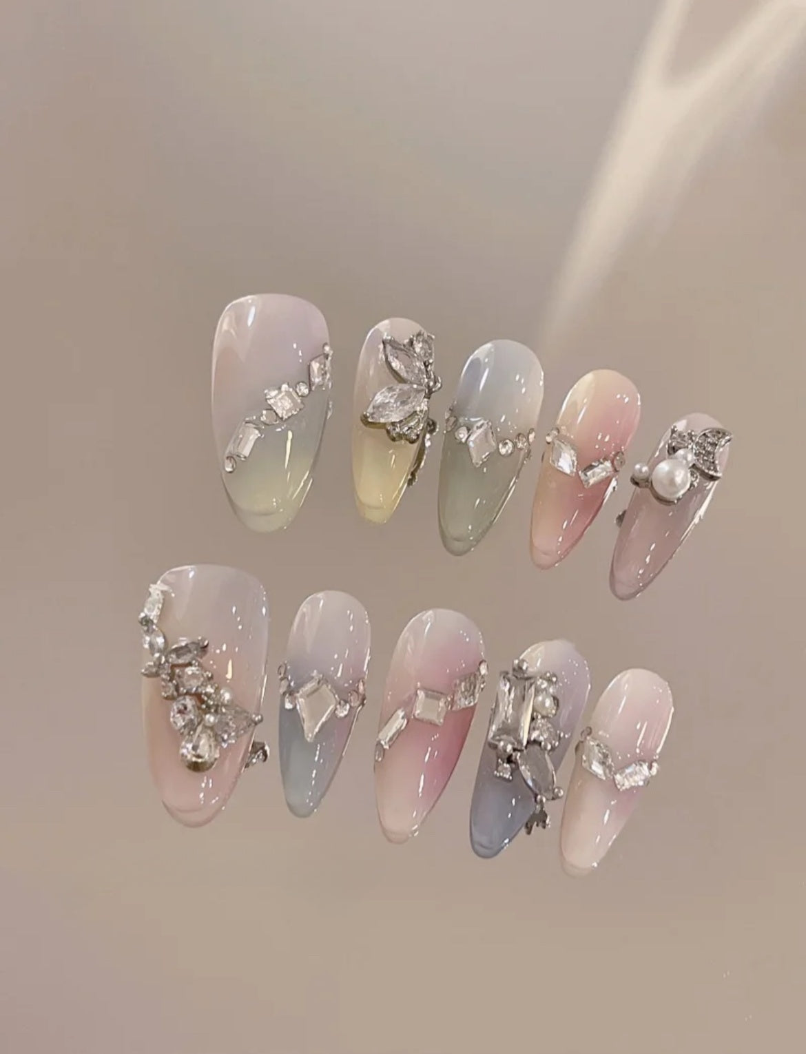 Swarovski Mist — Icy Blue Crystal Ombré | Handmade Press-On Nails image 1