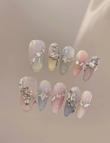 Swarovski Mist — Icy Blue Crystal Ombré | Handmade Press-On Nails image 1