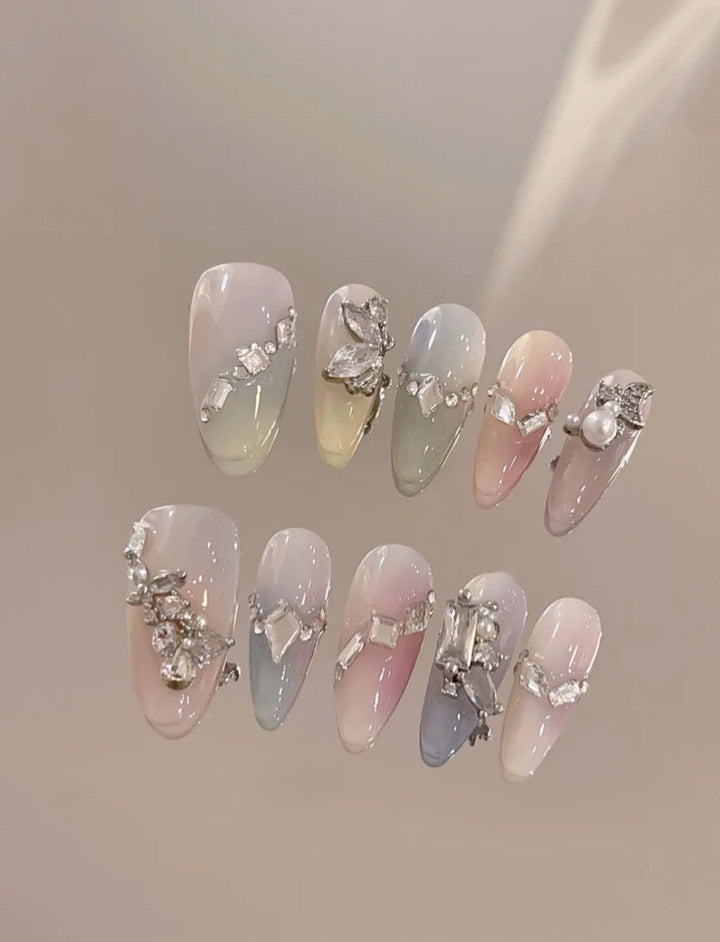 Swarovski Mist — Icy Blue Crystal Ombré | Handmade Press-On Nails image 1