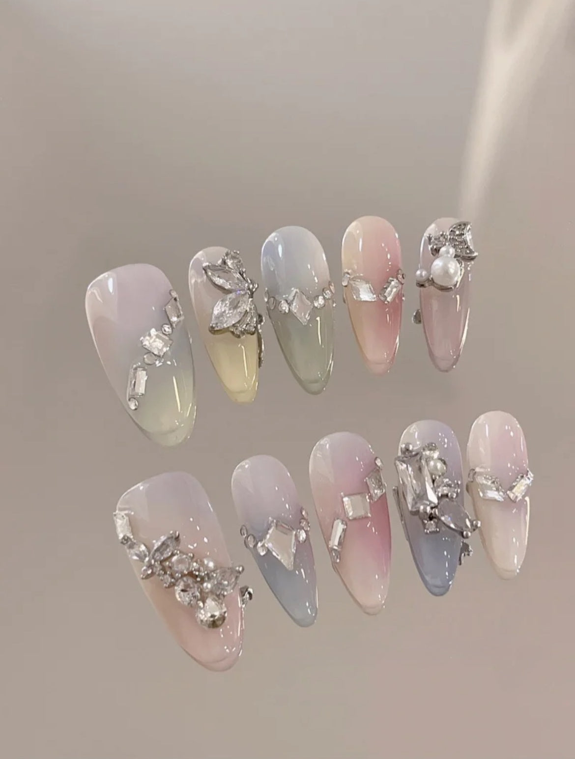 Swarovski Mist — Icy Blue Crystal Ombré | Handmade Press-On Nails image 2