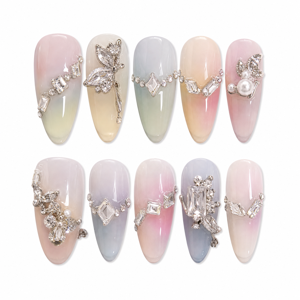 Swarovski Mist — Icy Blue Crystal Ombré | Handmade Press-On Nails image 1
