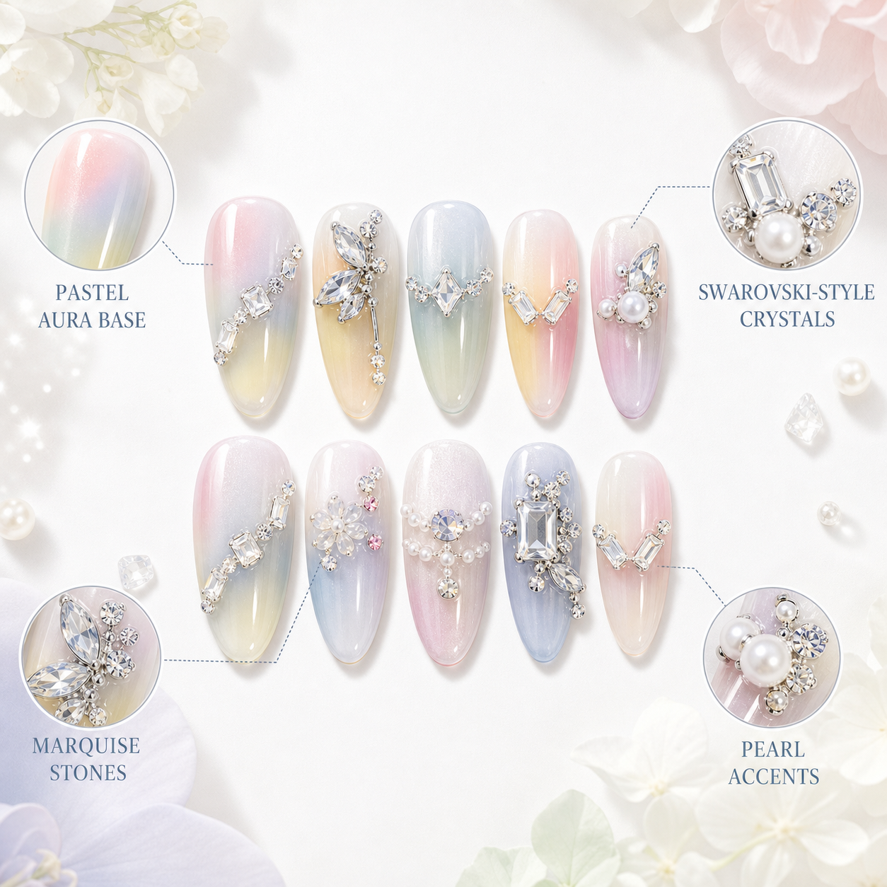 Swarovski Mist — Icy Blue Crystal Ombré | Handmade Press-On Nails image 5