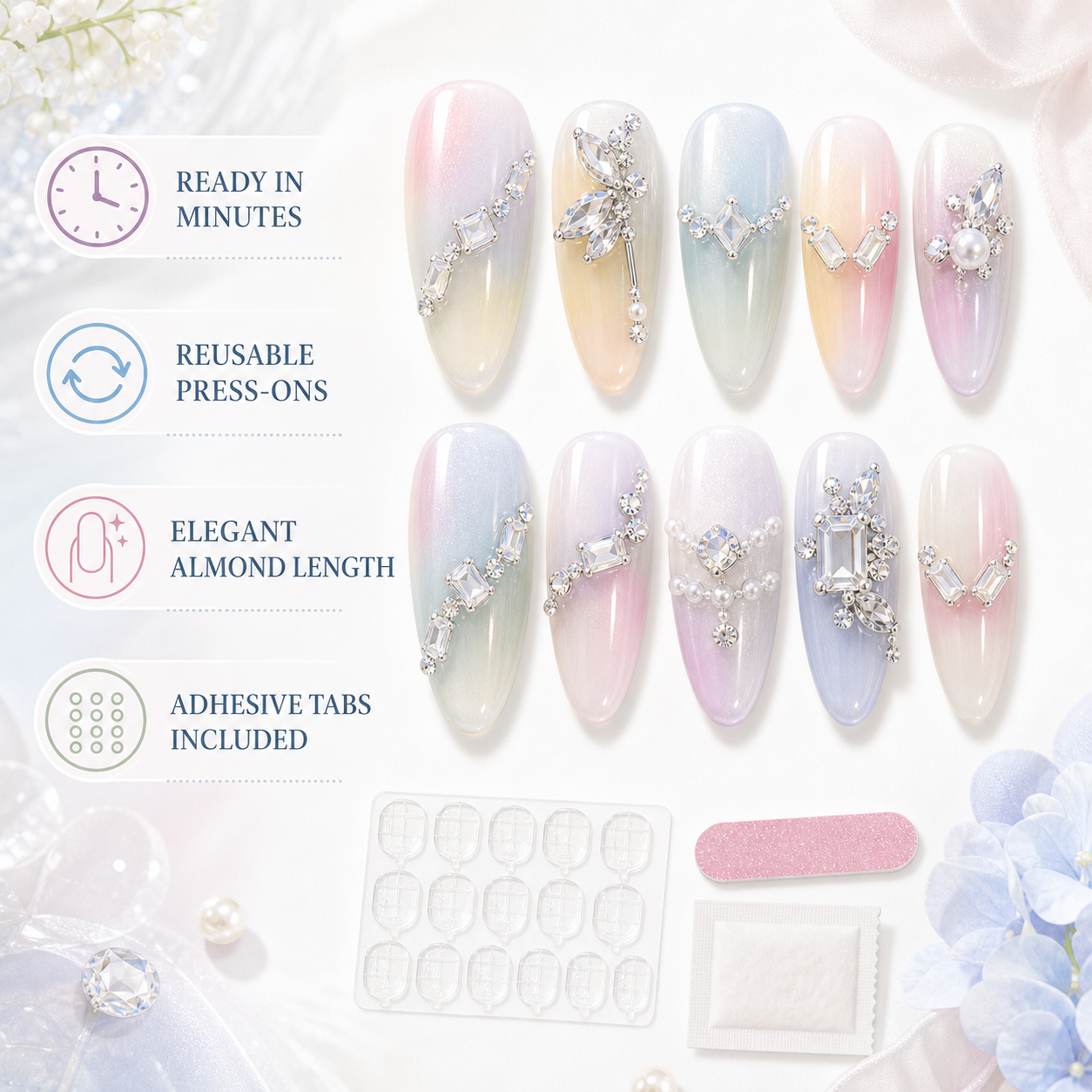 Swarovski Mist — Icy Blue Crystal Ombré | Handmade Press-On Nails image 6