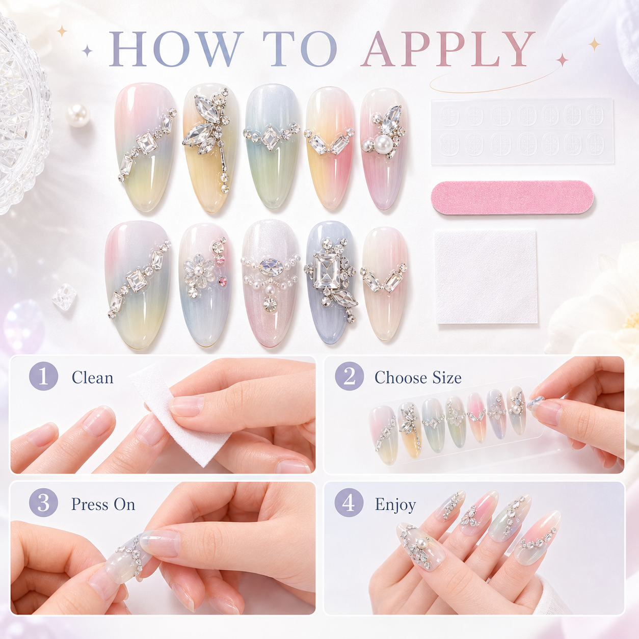 Swarovski Mist — Icy Blue Crystal Ombré | Handmade Press-On Nails image 7
