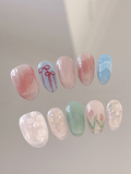 Sweetheart Shorties — Cherries, Ribbons & Blush | Handmade Press-On Nails image 2