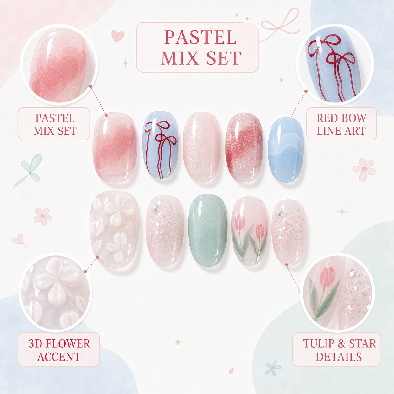 Sweetheart Shorties — Cherries, Ribbons & Blush | Handmade Press-On Nails image 5