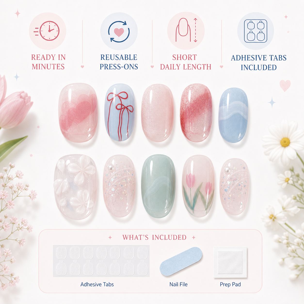 Sweetheart Shorties — Cherries, Ribbons & Blush | Handmade Press-On Nails image 6