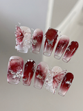 Vintage Red Butterfly — Burgundy Ombré & Lace Wings | Handmade Press-On Nails image 2