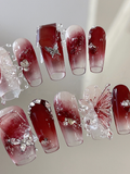 Vintage Red Butterfly — Burgundy Ombré & Lace Wings | Handmade Press-On Nails image 3