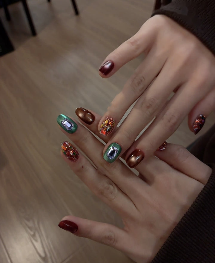 Wild Tangerine Sparkle — Juicy Orange-Red Chrome | Handmade Press-On Nails image 1