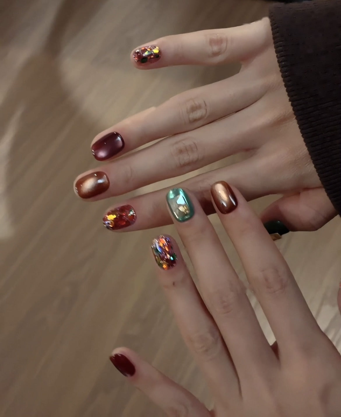 Wild Tangerine Sparkle — Juicy Orange-Red Chrome | Handmade Press-On Nails image 2