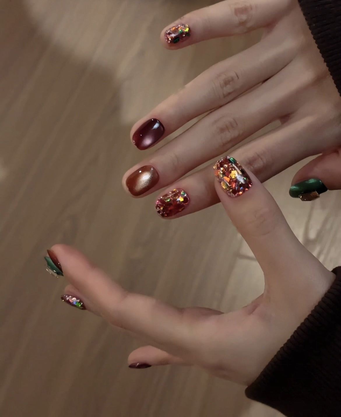Wild Tangerine Sparkle — Juicy Orange-Red Chrome | Handmade Press-On Nails image 3