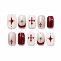 Wine Cross & Star — Crimson Symbols on Milk | Handmade Press-On Nails image 1