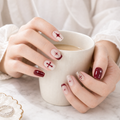 Wine Cross & Star — Crimson Symbols on Milk | Handmade Press-On Nails image 2