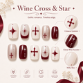 Wine Cross & Star — Crimson Symbols on Milk | Handmade Press-On Nails image 5