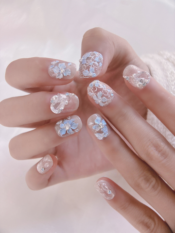 Woodland Garden — Bluebells & Wild Daisies | Handmade Press-On Nails image 1