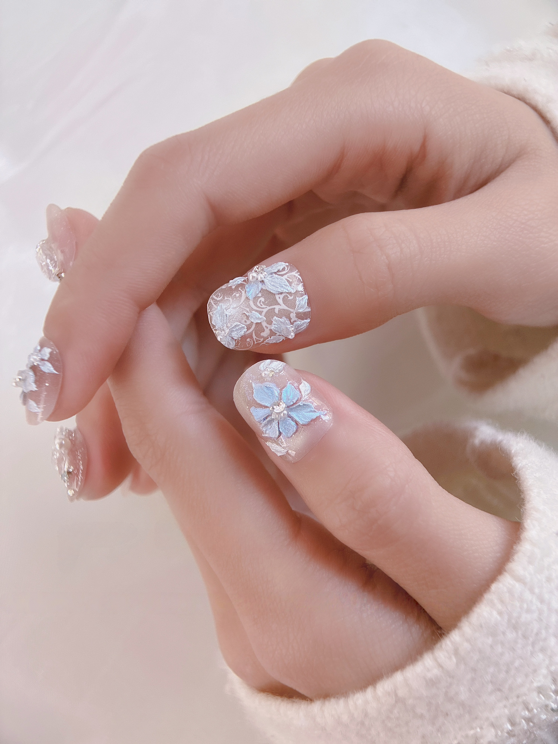 Woodland Garden — Bluebells & Wild Daisies | Handmade Press-On Nails image 7